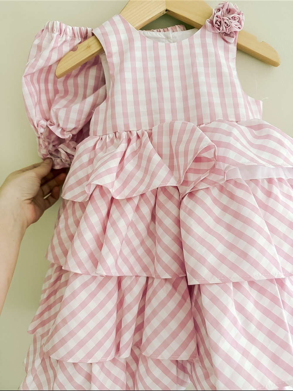 Pippa & Julie Pink Gingham Tiered Ruffle Dress with Bloomers